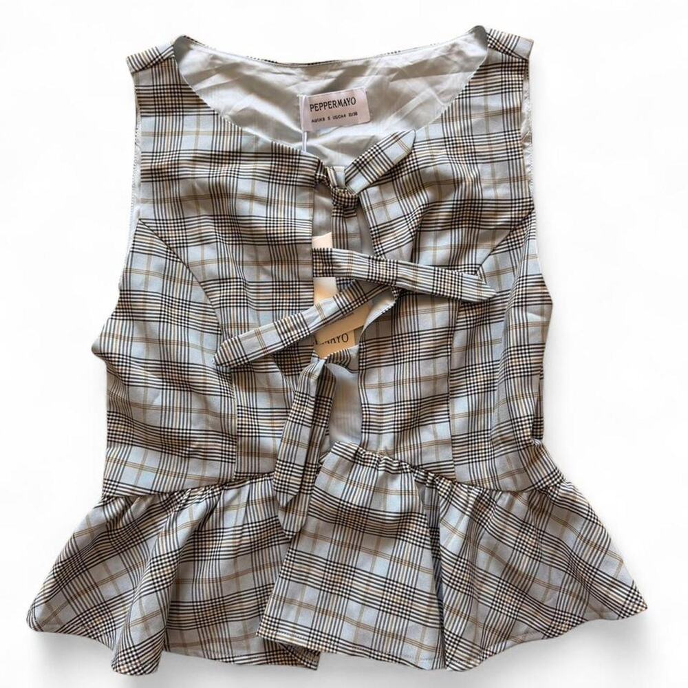 NEW Peppermayo romina tie plaid crop size small - Picture 2 of 4